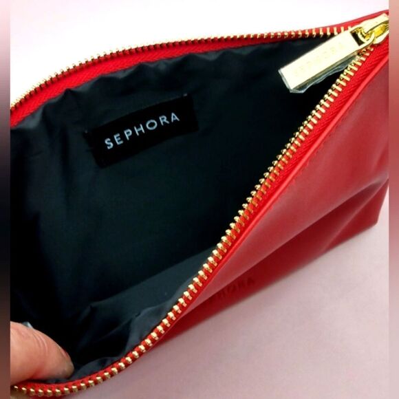 FREE W/ Purchase Sephora Red Cosmetic Makeup Bag with Gold Harware Beauty - Picture 7 of 8